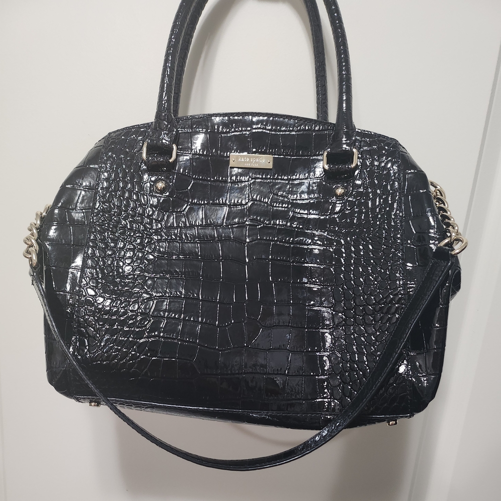 Kate Spade Black Crocodile-Embossed Satchel